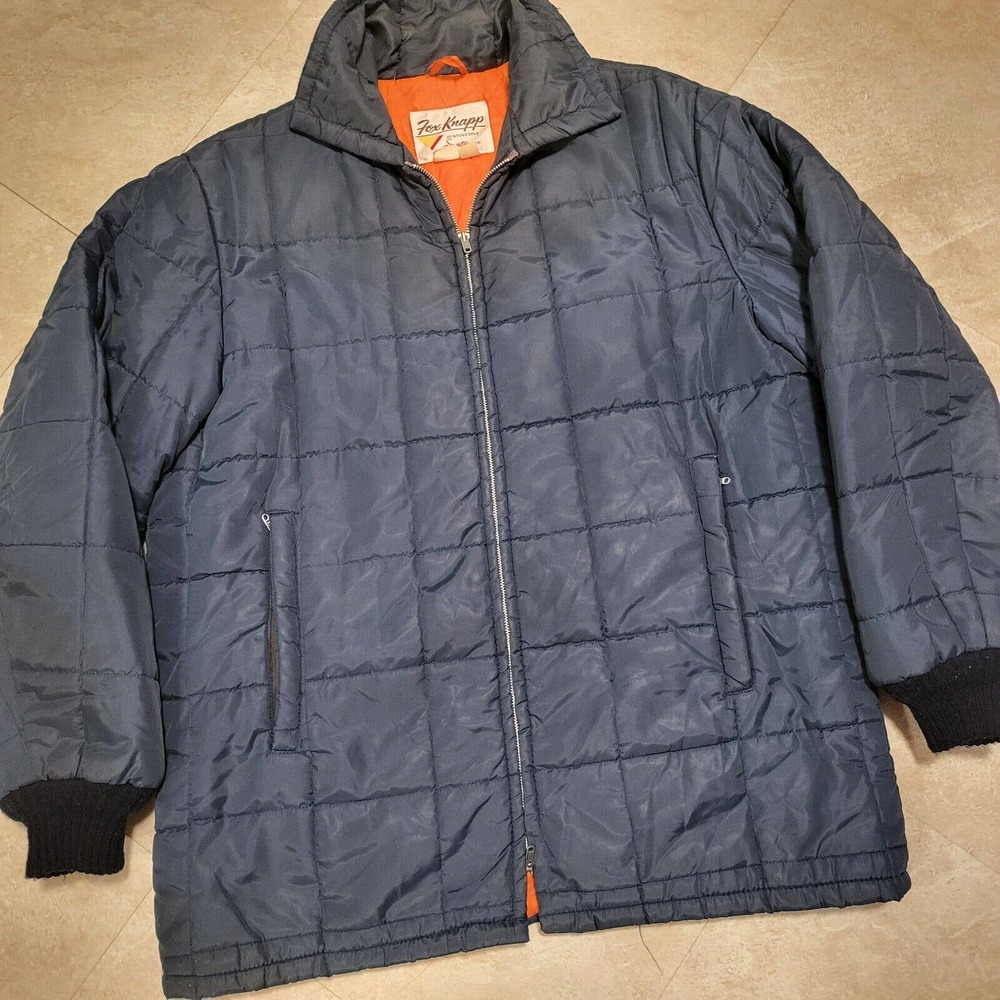 VTG 60s Fox Knapp Mens L Large Navy Blue Full Zip Quilted USA Made Jacket Coat